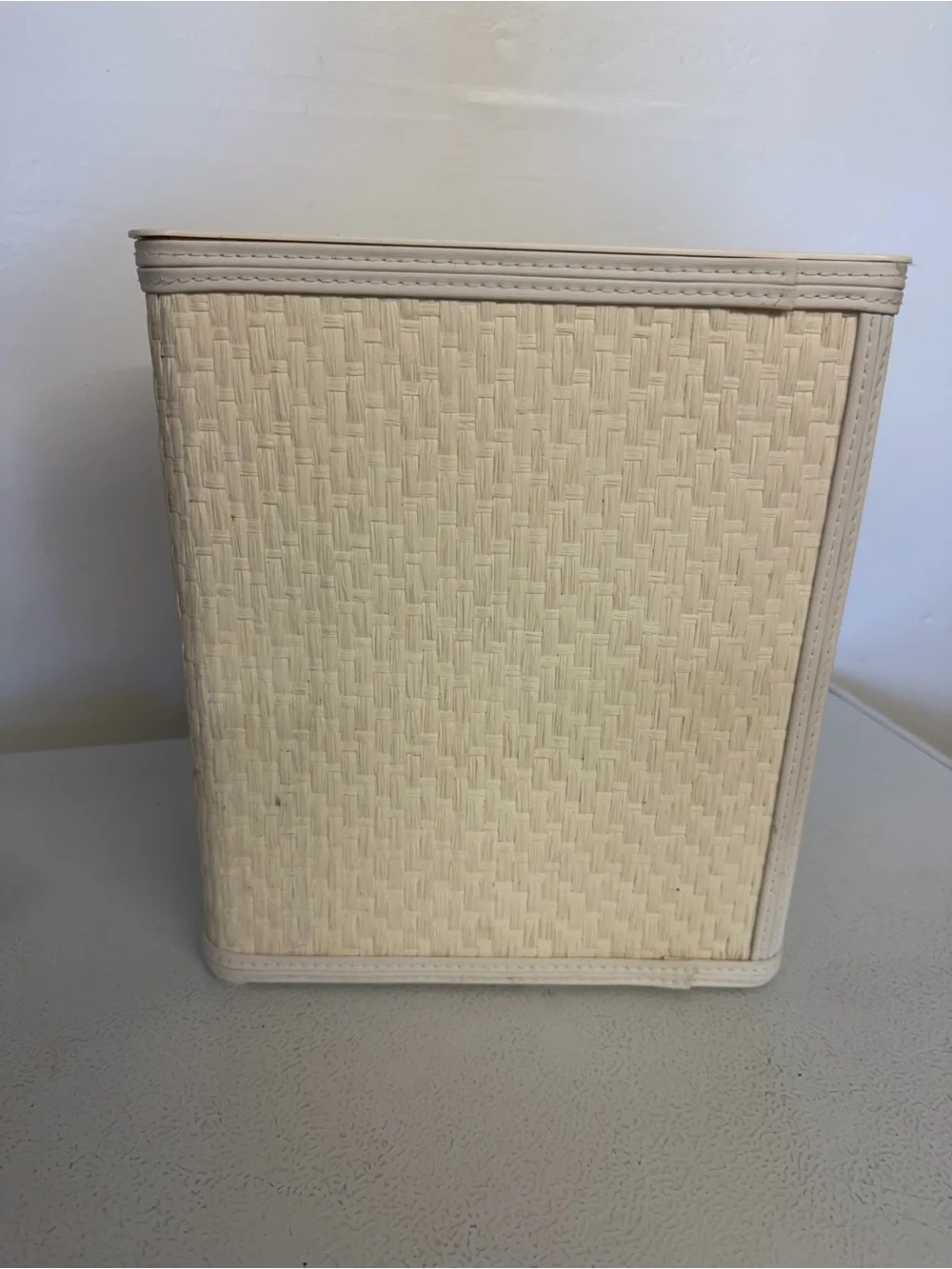 VTG Neutral Cream Wicker Trash Can/Wastebasket - Home Accents